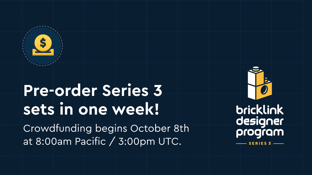 BrickLink's tweet photo. Pre-order your favorite BrickLink Designer Program Series 3 sets starting Tuesday, October 8th at 8am Pacific! Visit the link in bio to secure yours.
#BrickLink #BrickLinkDesignerProgram #BDPSeries3 #LEGO https://t.co/zWrV45D7JV