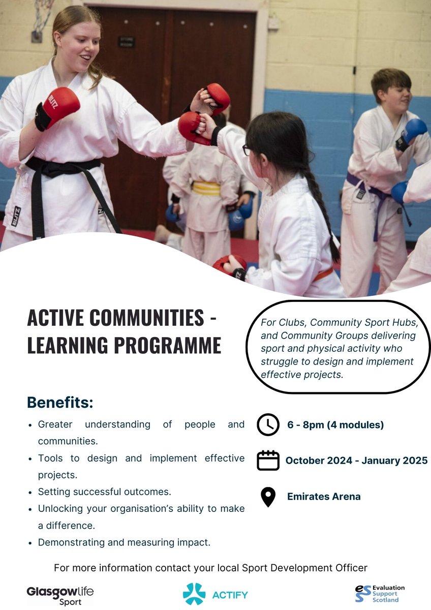 FREE Training Alert! 🚨

We've teamed up with <a href="/Actify/">Actify</a> to offer sports clubs a chance to learn more about designing projects aimed at getting people active.

To sign up, complete the form at this link 👇
glasgowlife.sportsuite.co.uk/forms/view/6749