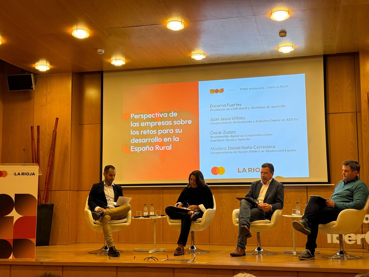 🗓️ Hoy en la jornada Digitalización de pymes en áreas rurales de <a href="/MastercardES/">Mastercard España</a> 
🗣️ El Vicepresidente de Economía e Industria Digital de <a href="/AERTIC/">AERTIC</a>, Juaje, ha descatado "En La Rioja, la marca ya la tenemos, pongámosla en las referencias tecnológicas top del mundo" 🚀