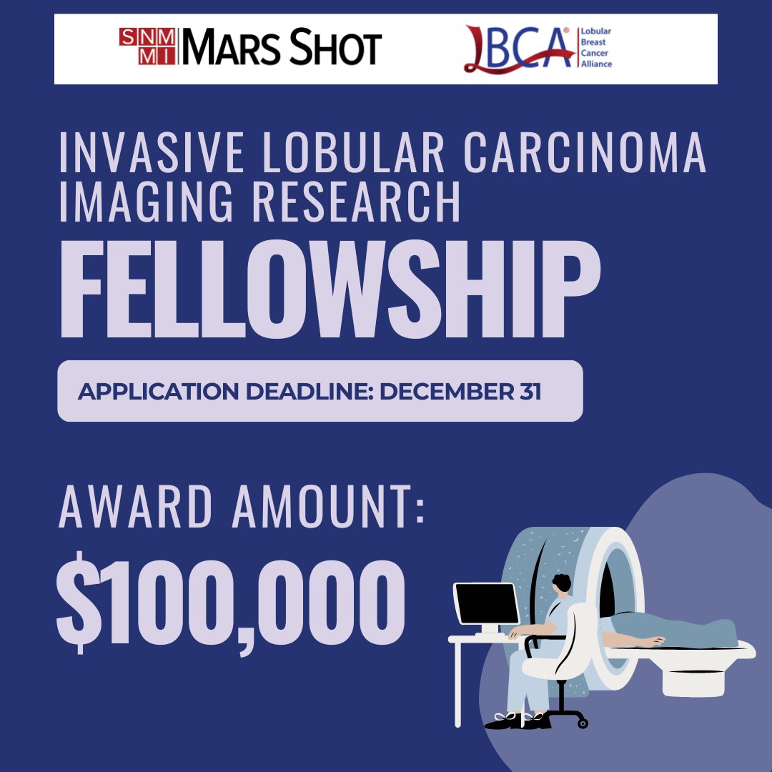 NEW Grant opens today!
This grant aims to fund a research project focused on advancing Invasive Lobular Carcinoma Imaging and cultivating new lobular breast disease treatments to improve patient outcomes. Apply here! snmmi.secure-platform.com/site/solicitat…
