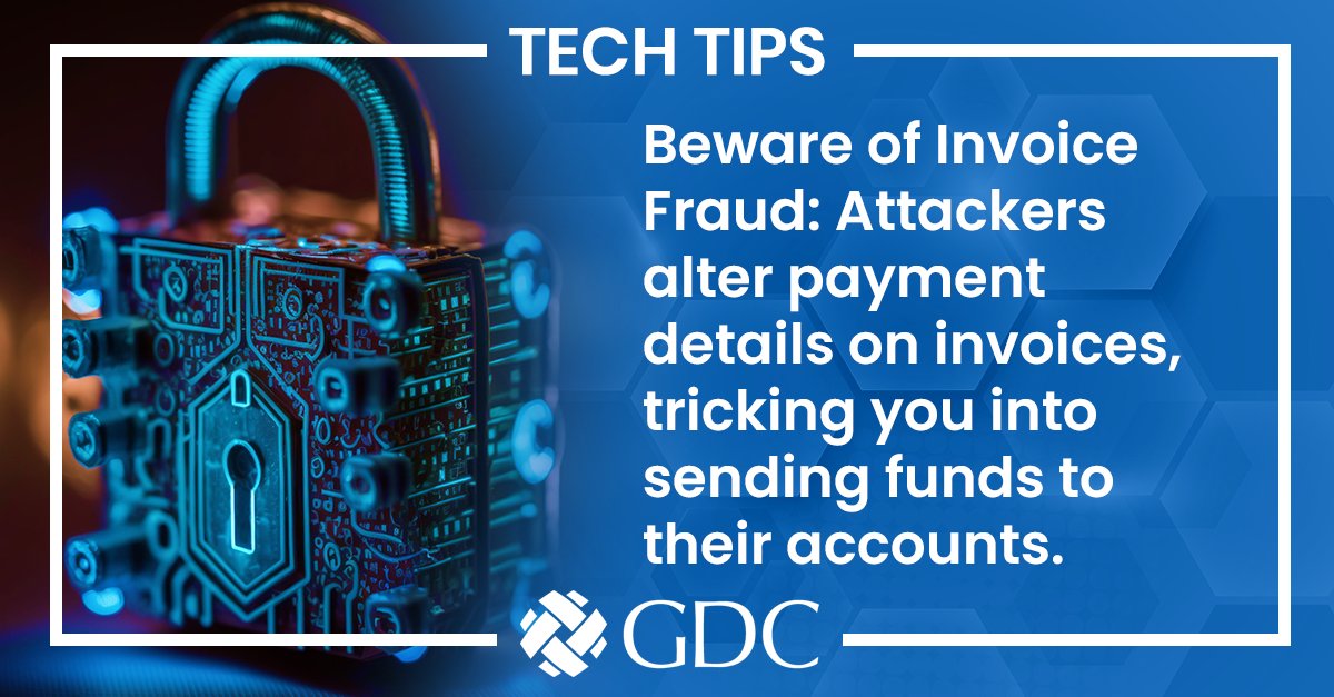 gdcITsolutions's tweet image. We all know about Phishing, Malware, and Ransomware. Today, let's highlight a lesser-known threat: Invoice Fraud. Attackers alter invoice payment details, tricking recipients into sending funds to fraudsters' accounts. Stay vigilant! 🛡️

#CybersecurityAwarenessMonth #InvoiceFraud