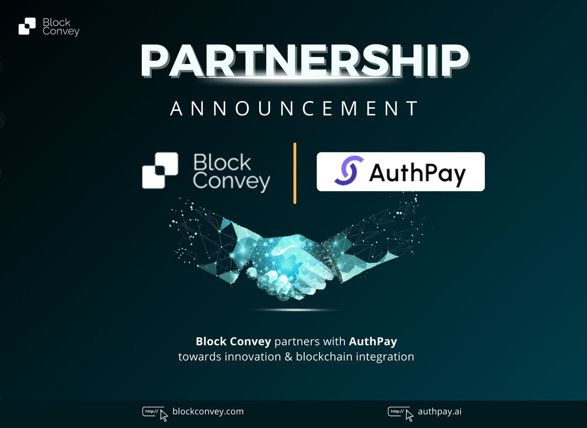 We’re excited to announce partnership between Block Convey and <a href="/AuthPay/">AuthPay</a> to transforms payment experiences across restaurants, bars, and cafes! 
Stay tuned as we work together to deliver cutting-edge solutions that benefit businesses and consumers alike!
#Partnership 
#Blockchain