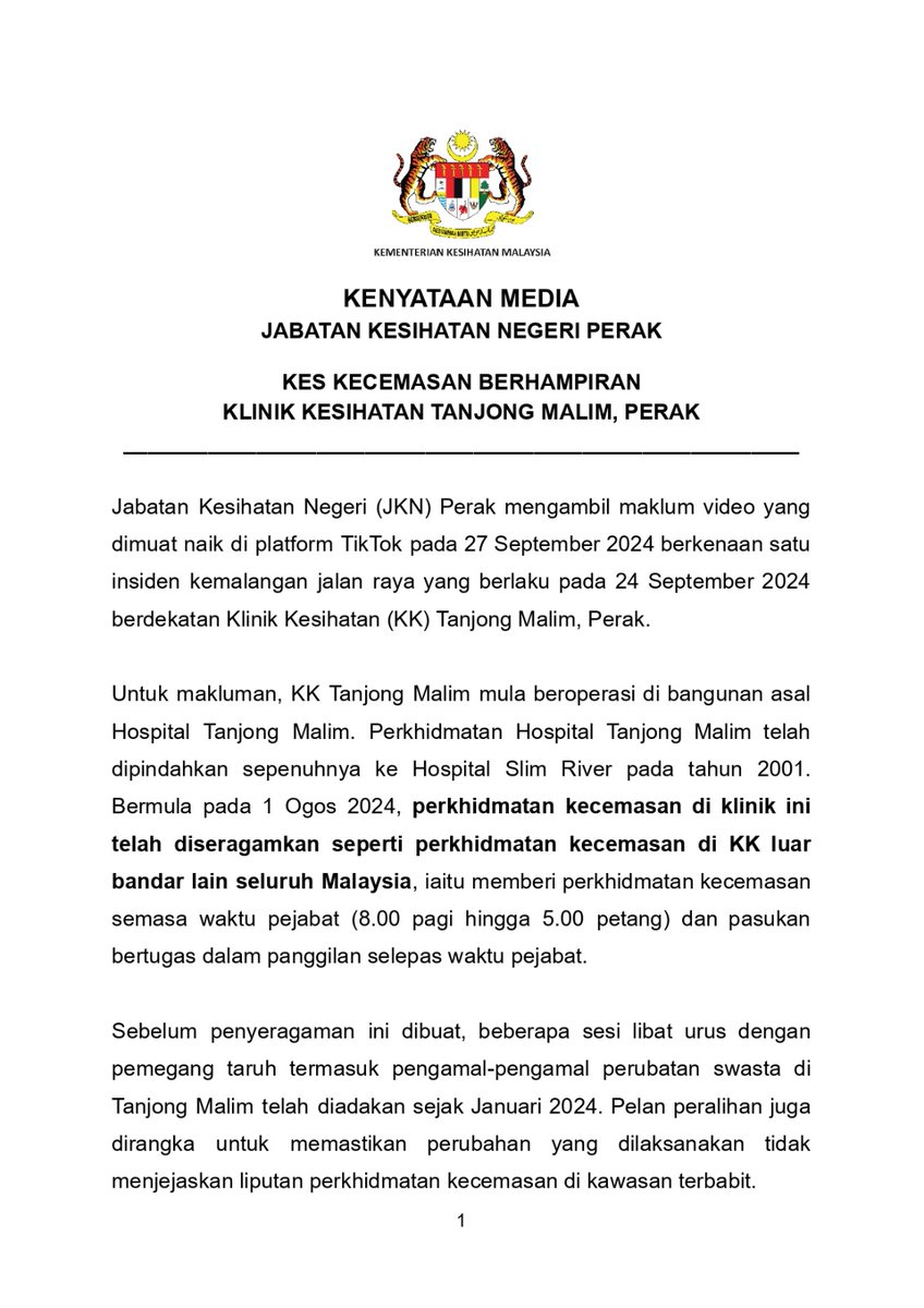 DrDzul's tweet photo. Salam MADANI 🌹🇲🇾
* Saya diminta Sdr Mythreyar utk jelaskan isu-isu terkait sebuah kemalangan di Tanjong Malim.
* Saya kepilkan kenyataan drpd Pengarah JKN Perak yg menjelaskan isu dgn tuntas
* KKM sentiasa memastikan perkhidmatan kecemasan meliputi semua.
https://t.co/8mk6VhhHsO https://t.co/a0UNeY2ZeB