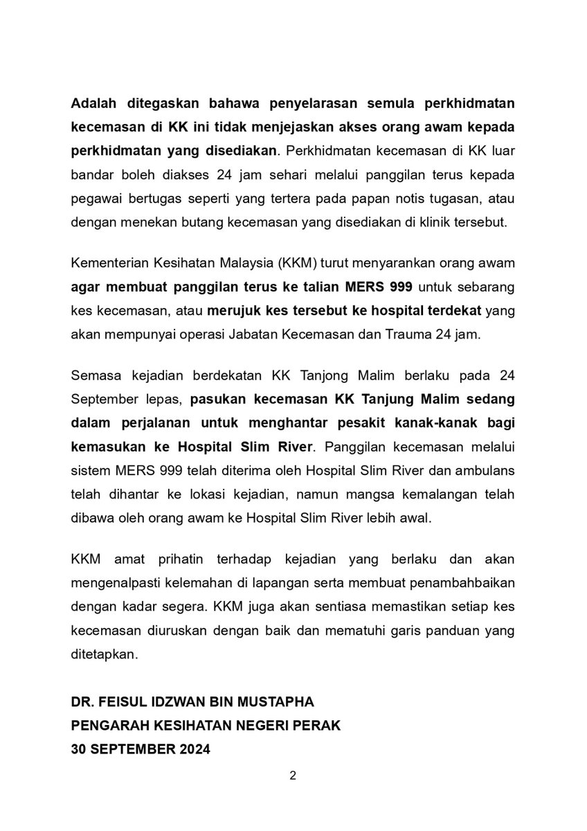 Salam MADANI 🌹🇲🇾
* Saya diminta Sdr Mythreyar utk jelaskan isu-isu terkait sebuah kemalangan di Tanjong Malim.
* Saya kepilkan kenyataan drpd Pengarah JKN Perak yg menjelaskan isu dgn tuntas
* KKM sentiasa memastikan perkhidmatan kecemasan meliputi semua.
vt.tiktok.com/ZS2GLBgdM/