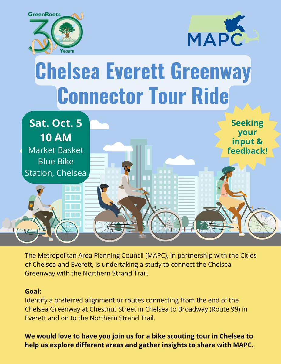 BikeToTheSea's tweet image. Chelsea and Everett Residents‼️ Join us for this bike ride tour in Chelsea this Saturday to provide your input on recommended low stress bicycle connections and to assist us in identifying possible routes!
#chelseama #chelsearesidents #everettma #everettresidents #cityofeverett