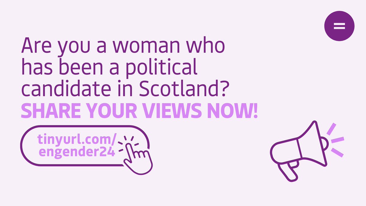 📣This week is your last chance to complete our survey on women’s experiences of political candidacy &amp; your voice matters! 

If you’re a woman in a Scottish political party &amp; you’ve been a candidate or considered standing for election take the survey here: surveymonkey.com/r/engender24