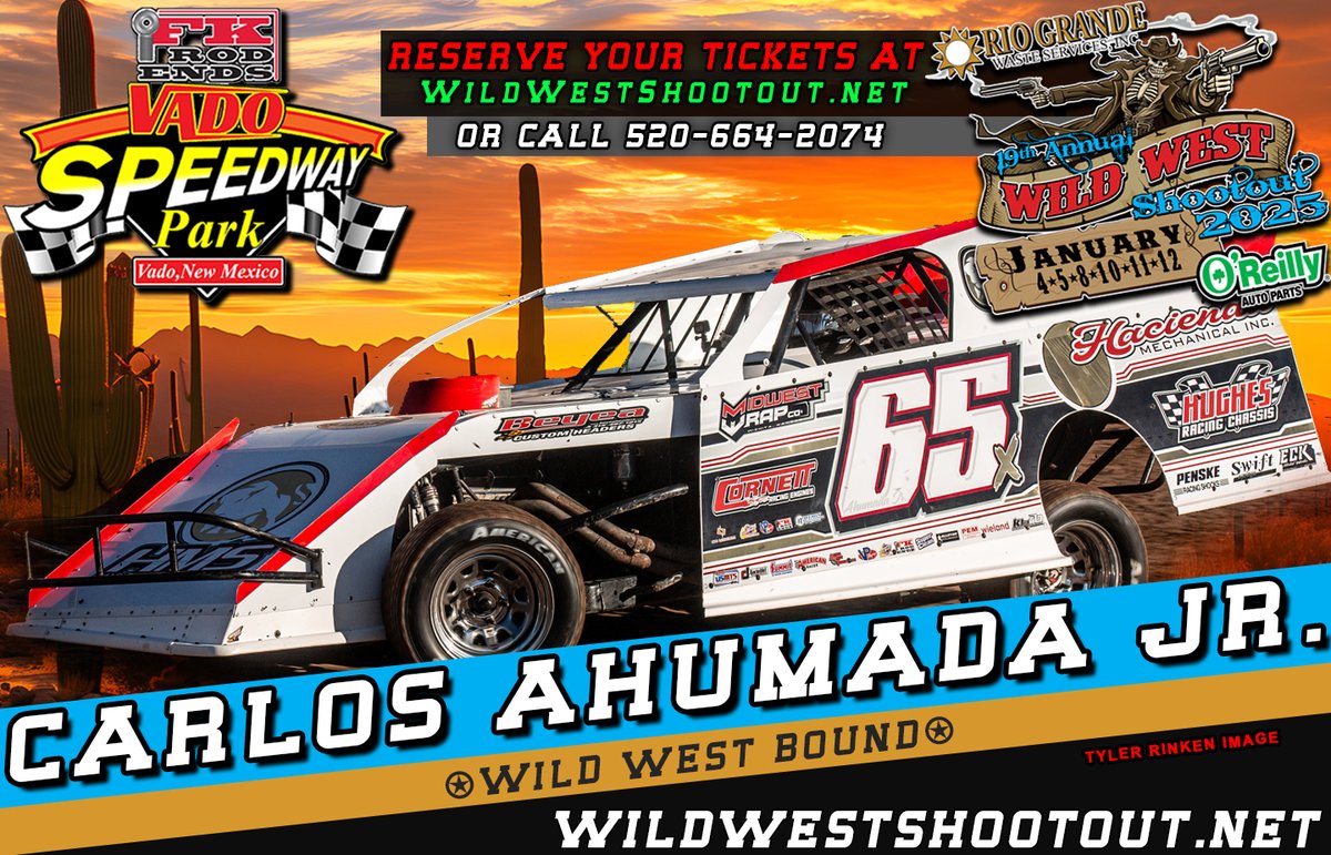 Wild West Shootout (@wildwshootout) on Twitter photo Carlos Ahumada Jr. will look to defend the home turf against a talented field of Modified invaders during the Jan. 4-12 Rio Grande Waste Services Wild West Shootout at @FKRodEnds <a href="/VadoSpeedway/">Vado Speedway Park</a>.
Reserved tickets and full details at -> WildWestShootout.net #BeThere #WWS2025 Carlos Ahumada Jr. will look to defend the home turf against a talented field of Modified invaders during the Jan. 4-12 Rio Grande Waste Services Wild West Shootout at @FKRodEnds <a href="/VadoSpeedway/">Vado Speedway Park</a>.
Reserved tickets and full details at -> WildWestShootout.net #BeThere #WWS2025