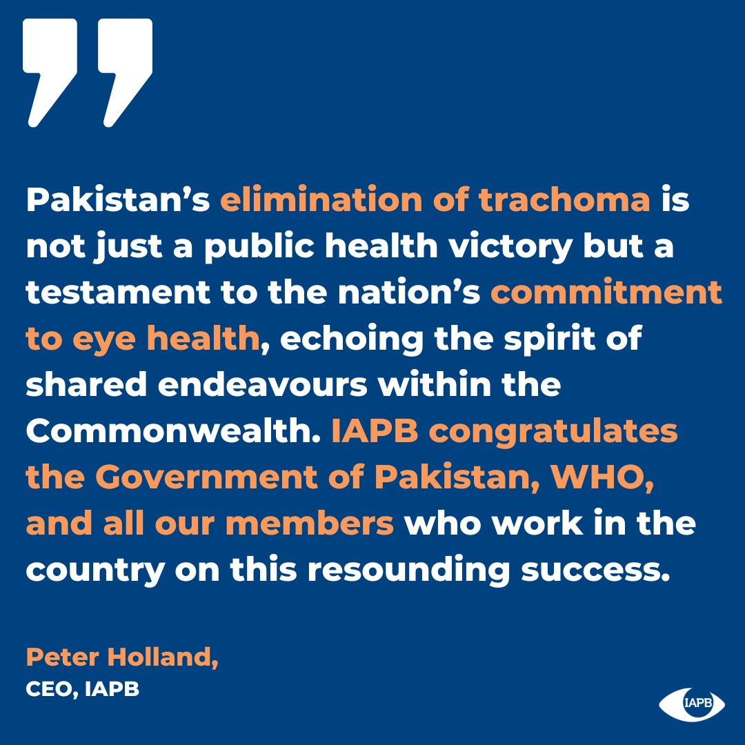 "Pakistan's elimination of trachoma is not just a public health victory but a testament to the nation's commitment to eye health." - Peter Holland, IAPB CEO. Congratulations Pakistan! 👏  #EyeHealth #Trachoma