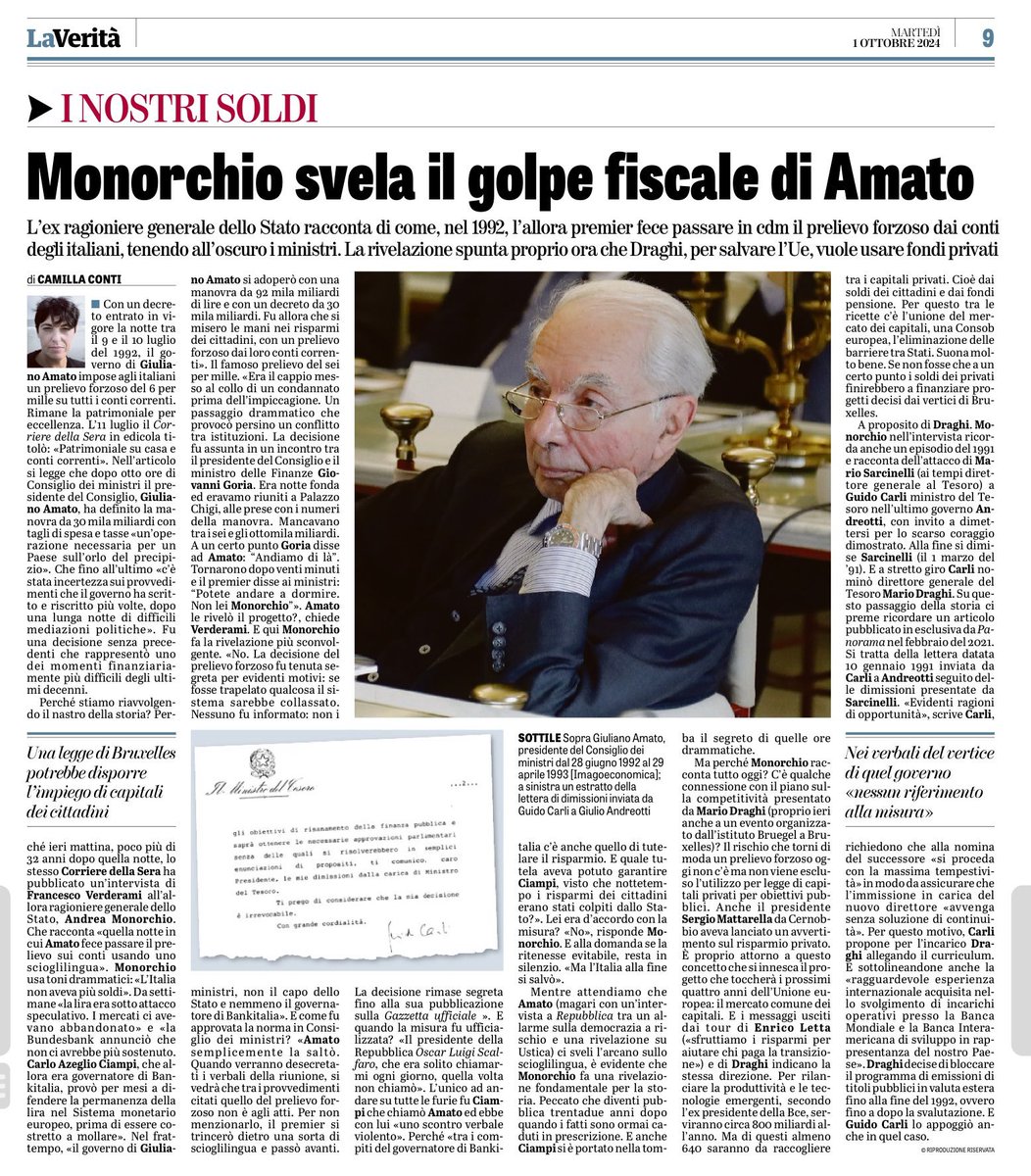 OrtigiaP's tweet image. IL GOLPE DI AMATO.... 1992  annus horribilis per l'italia.. stragi Falcone e Borsellino,il Britannia  dove si pianificò l'euro e Maastricht e il golpe di #Amato ... NON ABBIAMO DIMENTICATO il prelievo forzoso dai conti correnti senza il consenso dei ministri.  da leggere con