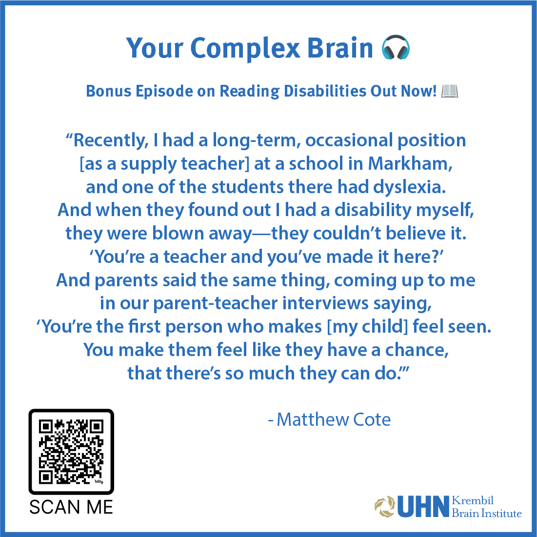 KBI_UHN's tweet photo. π Meet an Ontario man who overcame his reading disability to become a teacher and advocate for others.
Discover his journey and insights in our latest bonus episode! π§ https://t.co/F3VFPZTRnH
#ReadingDisabilities #LearningDisabilities #YourComplexHealth #Krembil https://t.co/jOlBPK9XBE