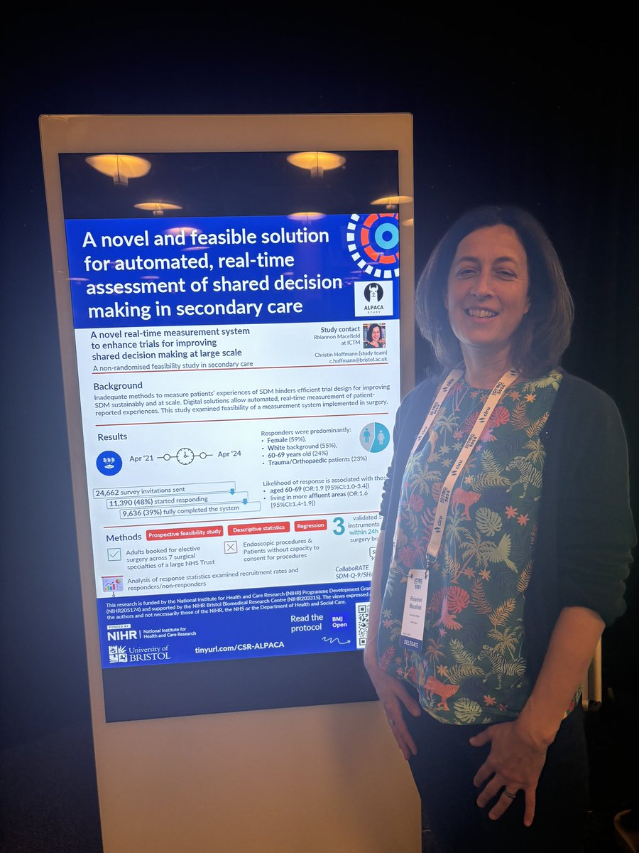 Excited to be at @ictmc2024 Edinburgh supporting the @CSR_Bris team presenting our research about developing interventions for RCTs of interventions to improve surgical shared decision-making. Do check out our #AlpacaStudy 🦙