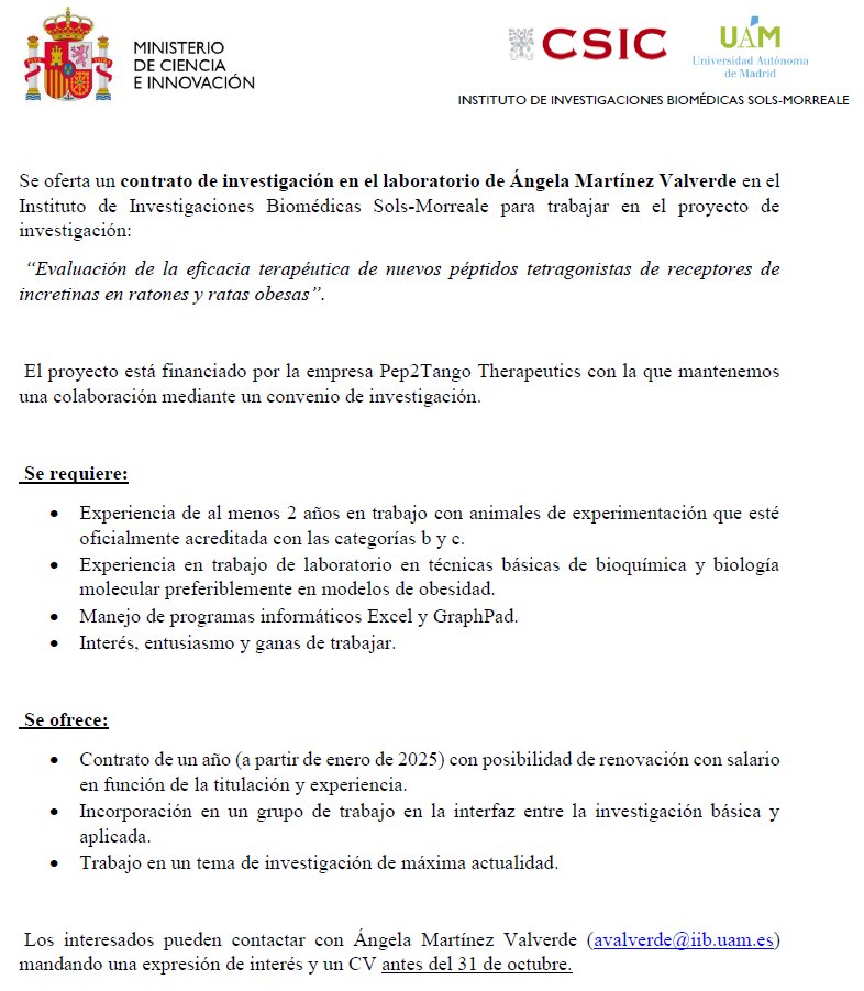 FatLiv_Lab (@fatlivl) on Twitter photo 📢In <a href="/FatlivL/">FatLiv_Lab</a>, we are hiring!!! 📢
We offer a 1-year full-time position to experienced candidates in animal experimentation and research skills in biochemistry and molecular biology.
If you are interested in joining our team, email us 📩
👇More info👇 📢In <a href="/FatlivL/">FatLiv_Lab</a>, we are hiring!!! 📢
We offer a 1-year full-time position to experienced candidates in animal experimentation and research skills in biochemistry and molecular biology.
If you are interested in joining our team, email us 📩
👇More info👇