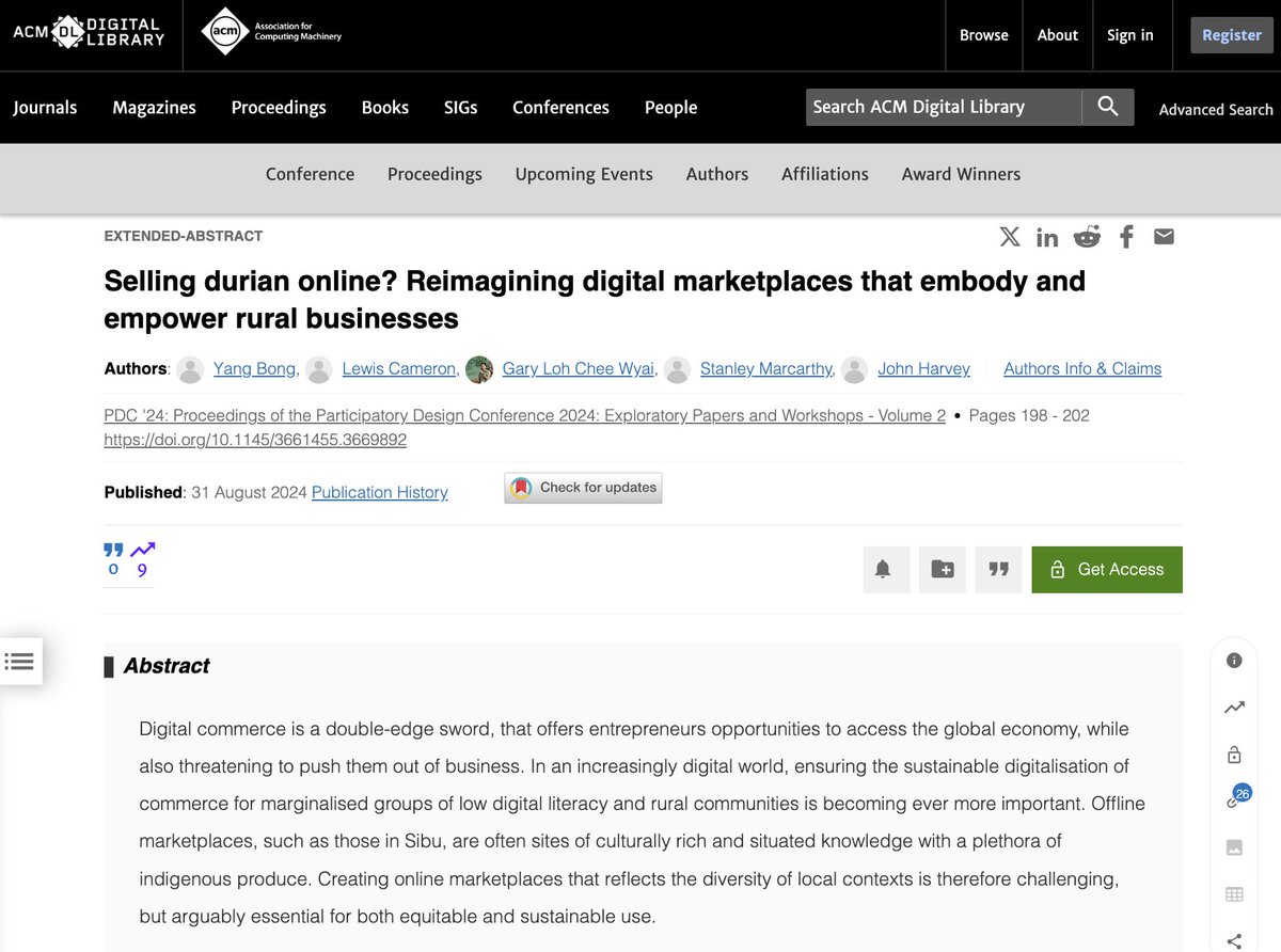 Yang_The_Bong's tweet photo. I am excited to share 2 papers published at #PDC24 that explores the reimagining of digital marketplaces with rural micro-entrepreneurs, amplifying their perspectives in moving towards a more equitable, inclusive and, as Escobar termed, pluriversal empowerment. https://t.co/vP5Vwnlhcn
