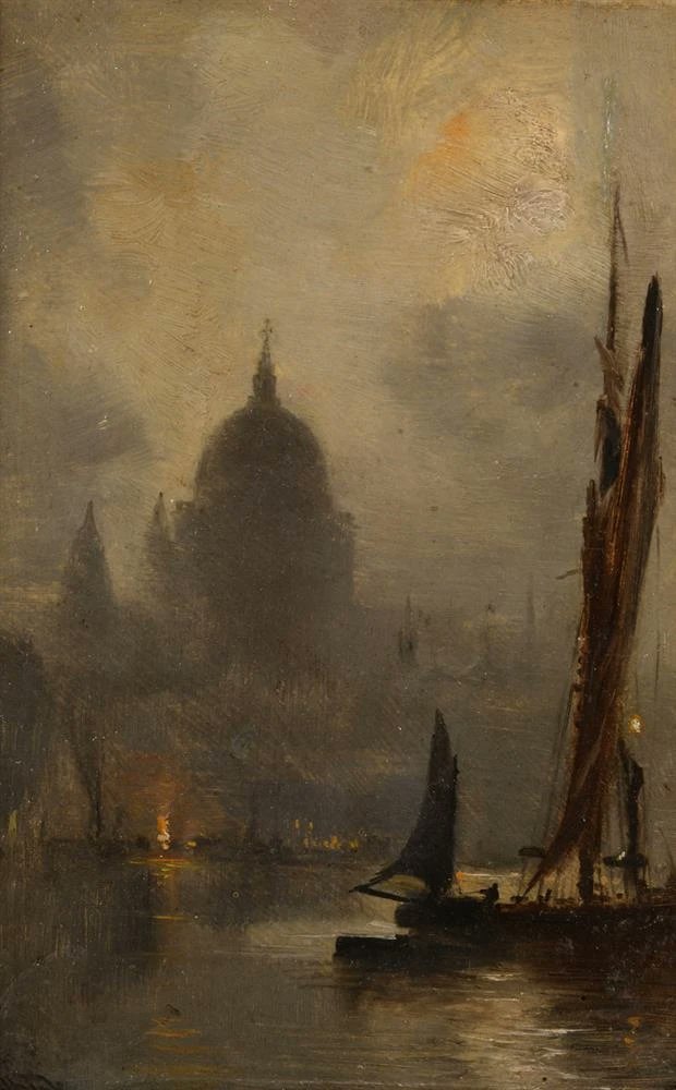 'A view of the Thames with St. Paul's Cathedral beyond' by James McNeill Whistler (1834-1903)

(Private collection)