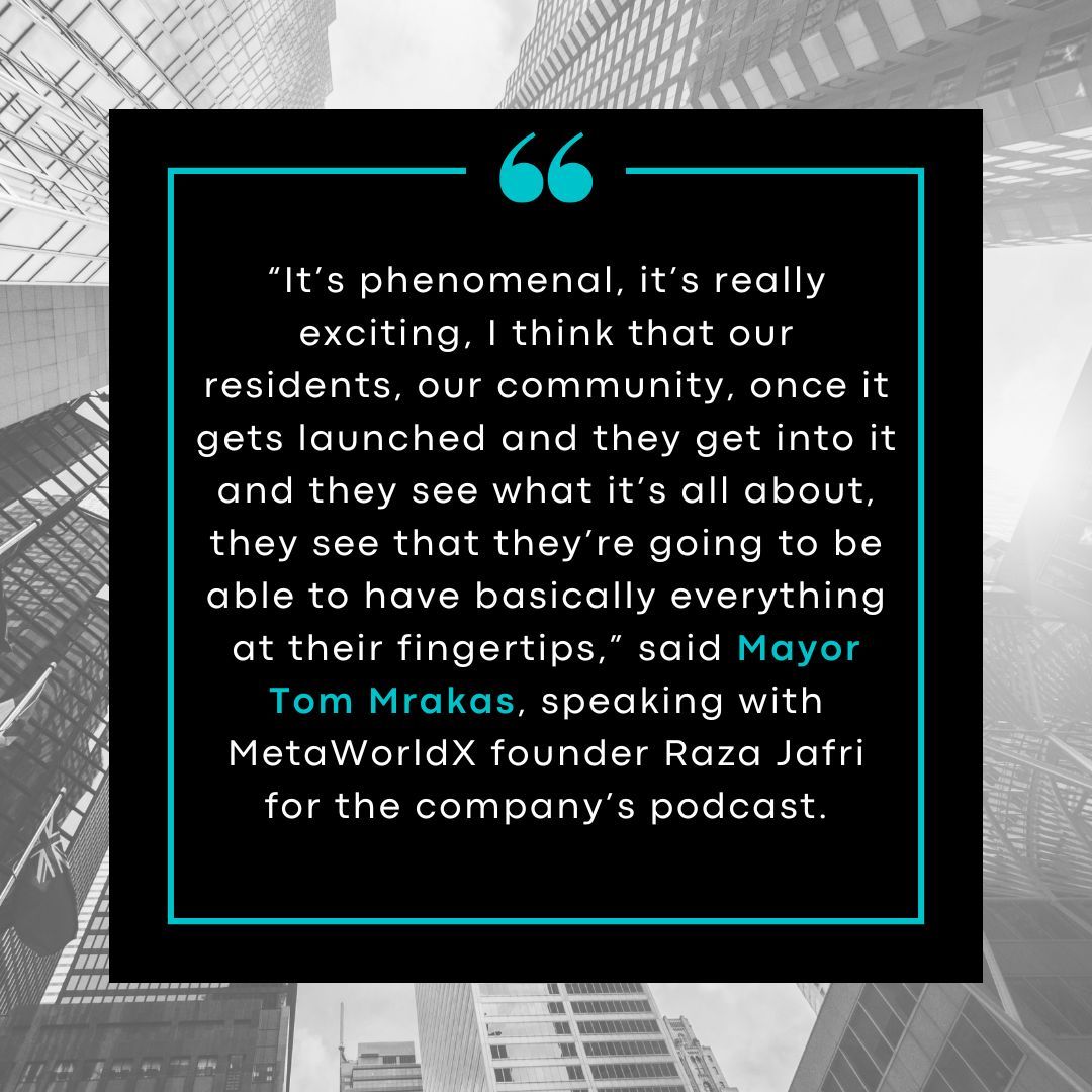 MetaWorldX | Digital Twin (@metaworldx) on Twitter photo Mayor <a href="/TMrakas/">Mayor Tom Mrakas</a> shares his excitement about the transformative potential of #digitaltwins in community development, speaking with MWX founder Raza Jafri, on an episode of our #TwinTalk. Discover how residents have everything they need at their fingertips! buff.ly/3Y3H2Nf Mayor <a href="/TMrakas/">Mayor Tom Mrakas</a> shares his excitement about the transformative potential of #digitaltwins in community development, speaking with MWX founder Raza Jafri, on an episode of our #TwinTalk. Discover how residents have everything they need at their fingertips! buff.ly/3Y3H2Nf