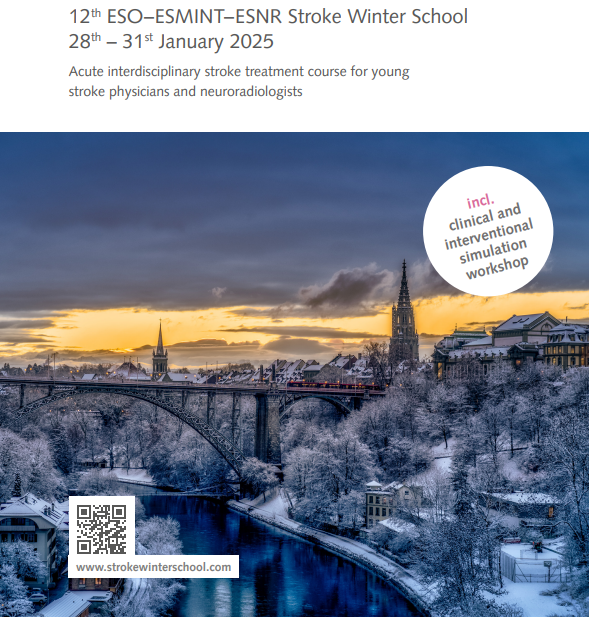 StrokeSchool's tweet photo. Join us for the 12th @ESOstroke @esmintsociety @ESNRad Stroke Winter School in Bern! This course unites stroke physicians and neuroradiologists to enhance interdisciplinary management of stroke patients. Apply by 31st October 2024.
More info on our website. https://t.co/5NZoyECaEF