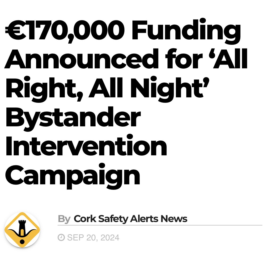 AllRightAllN's tweet photo. Thank you @CorkSafetyAlert for highlighting the All Right All Night Bystander Intervention National campaign 🙌

https://t.co/hQ0Nua9cmk https://t.co/bTjDZ3oZRS