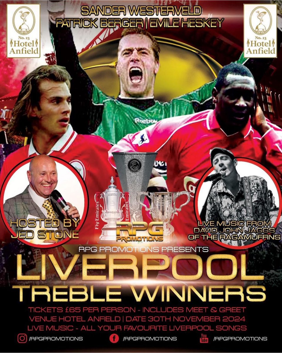 hotelanfield's tweet image. GIVEAWAY‼️

Win 2x tickets to the great night we have planned with Liverpool legends!
@EmileHeskeyUK 
@sawe74 
@patrikberger73 
With a chance to meet and greet them, with plenty of more entertainment lined up 🙌

How to enter:
- Follow, @hotelanfield and @Rpgpromo23!
- Like and…