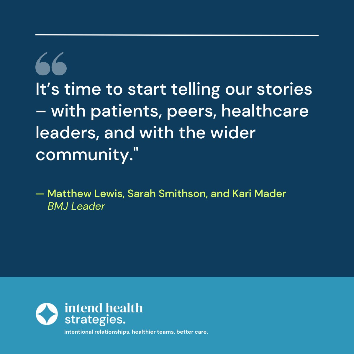Intend Health Strategies (@intendhealth) on Twitter photo Explore how clinician storytelling can alleviate burnout, foster resilience, and inspire change, from Matthew Lewis, Sarah Smithson <a href="/s_smithson/">Sarah Smithson MD, MPH</a>, and Kari Mader <a href="/karimader/">Kari Mader, MD MPH</a> in <a href="/BMJLeader/">BMJ Leader</a>: hubs.li/Q02RGwrM0 Explore how clinician storytelling can alleviate burnout, foster resilience, and inspire change, from Matthew Lewis, Sarah Smithson <a href="/s_smithson/">Sarah Smithson MD, MPH</a>, and Kari Mader <a href="/karimader/">Kari Mader, MD MPH</a> in <a href="/BMJLeader/">BMJ Leader</a>: hubs.li/Q02RGwrM0