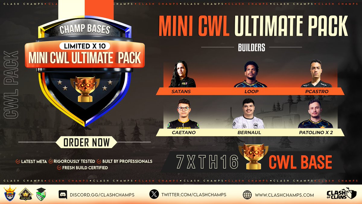 ClashChamps's tweet image. 🔥 Clash-O-Ween CWL Special:

The TH16 CWL ULTIMATE and a Mini CWL BASE PACK!

Built by the WORLD CHAMP builders!

✅ 15 ULTIMATE CWL Bases
✅ 7 MINI CWL Bases

📌 Limited Stock

👉 clashchamps.com/product/ultima…
👉 clashchamps.com/product/mini-c…