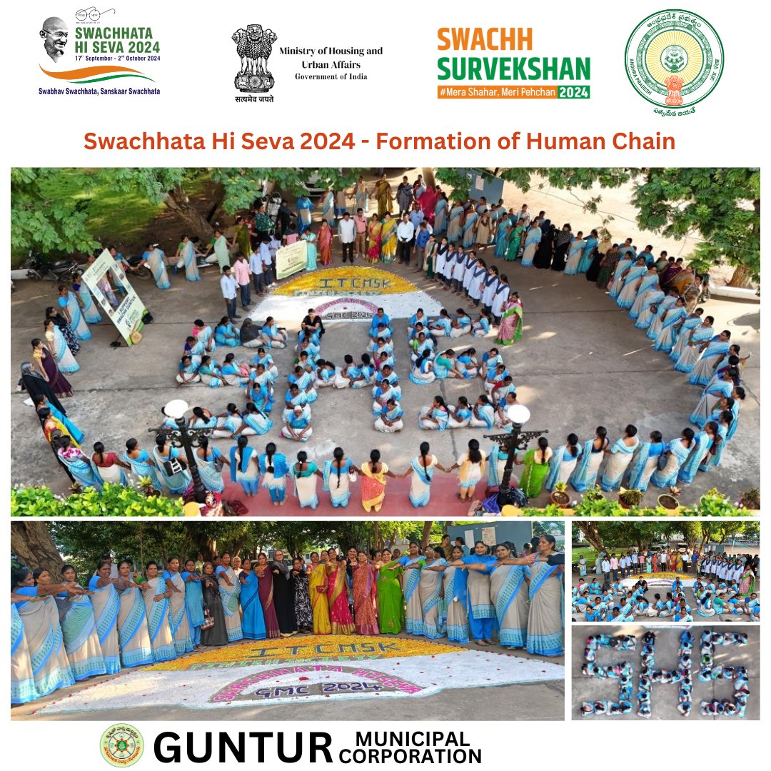 Our_GMC's tweet image. Swachhata Hi Seva 2024 - Formation of Human Chain alongwith  ITC #ITC #ITCMSK #SwabhavSwachhata #GreenGuntur #SwachhAndhra #SwachhBharatMission