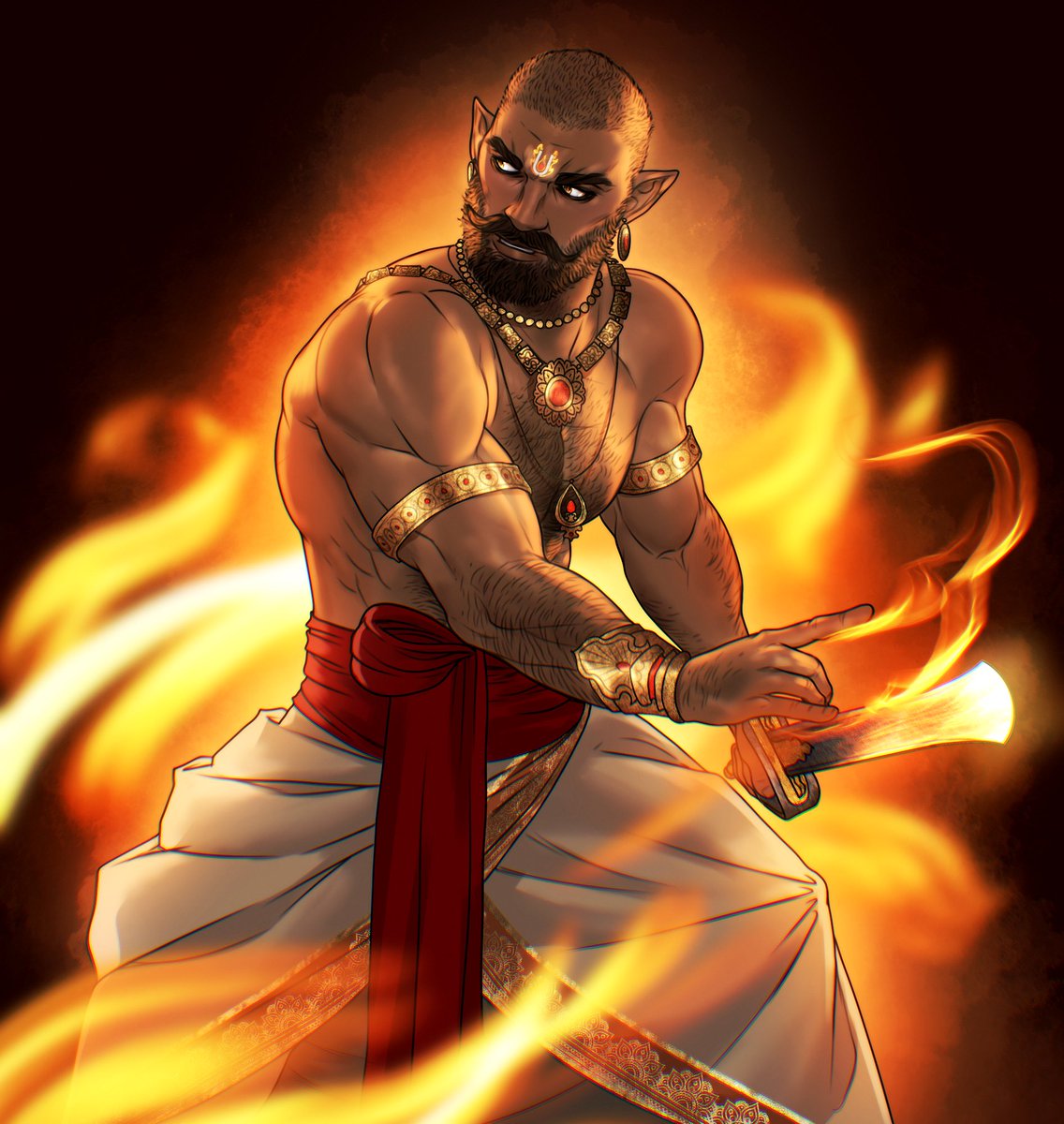 ArtMovd's tweet photo. Desi fire-elf from the western continent. https://t.co/STV0lKNpbn