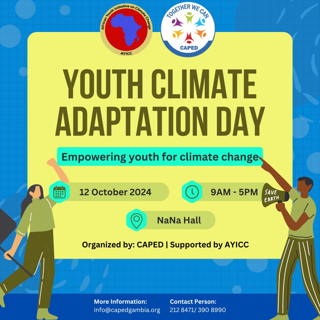 Exciting news! CAPED is hosting the Youth Climate Adaptation Action Day on 12th Oct 2024! Be part of the movement for climate resilience.

📅 Apply here: docs.google.com/forms/d/e/1FAI…
#Youth4Adaptation #ClimateAction #CAPED #AYICC
<a href="/AYICC/">𝗔𝗬𝗜𝗖𝗖 𝗔𝗙𝗥𝗜𝗖𝗔</a>
Deadline: 8th October 2024.