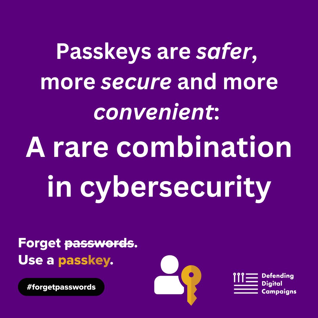DefendCampaigns's tweet photo. It's time to start forgetting your passwords. There is no better time than #cybersecurityawarenessmonth to #ForgetPasswords. Use a passkey. ๐ Join us! https://t.co/eQB3sz5Nhd https://t.co/E77dEIBySp