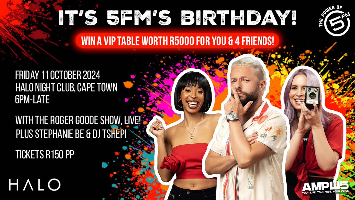 It’s our birthday month and we want to celebrate with you! 🥳🎉

Starting off in Cape Town, join us for our #ColourfulConnections party at Halo Nightclub, 71 Loop Street, on Friday 11 October! Early bird tickets are R100.

Plus, you could stand a chance to WIN an exclusive VIP