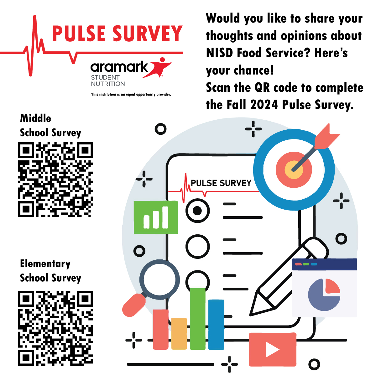 Northwest ISD Child Nutrition (@nisdfoodserv) on Twitter photo Would you like to share your thoughts and opinions about NISD Food Service? Here's your chance. Scan the QR code to complete the Fall 2024 Pulse Survey.
High School survey is coming soon! <a href="/NorthwestISD/">Northwest ISD</a> Would you like to share your thoughts and opinions about NISD Food Service? Here's your chance. Scan the QR code to complete the Fall 2024 Pulse Survey.
High School survey is coming soon! <a href="/NorthwestISD/">Northwest ISD</a>
