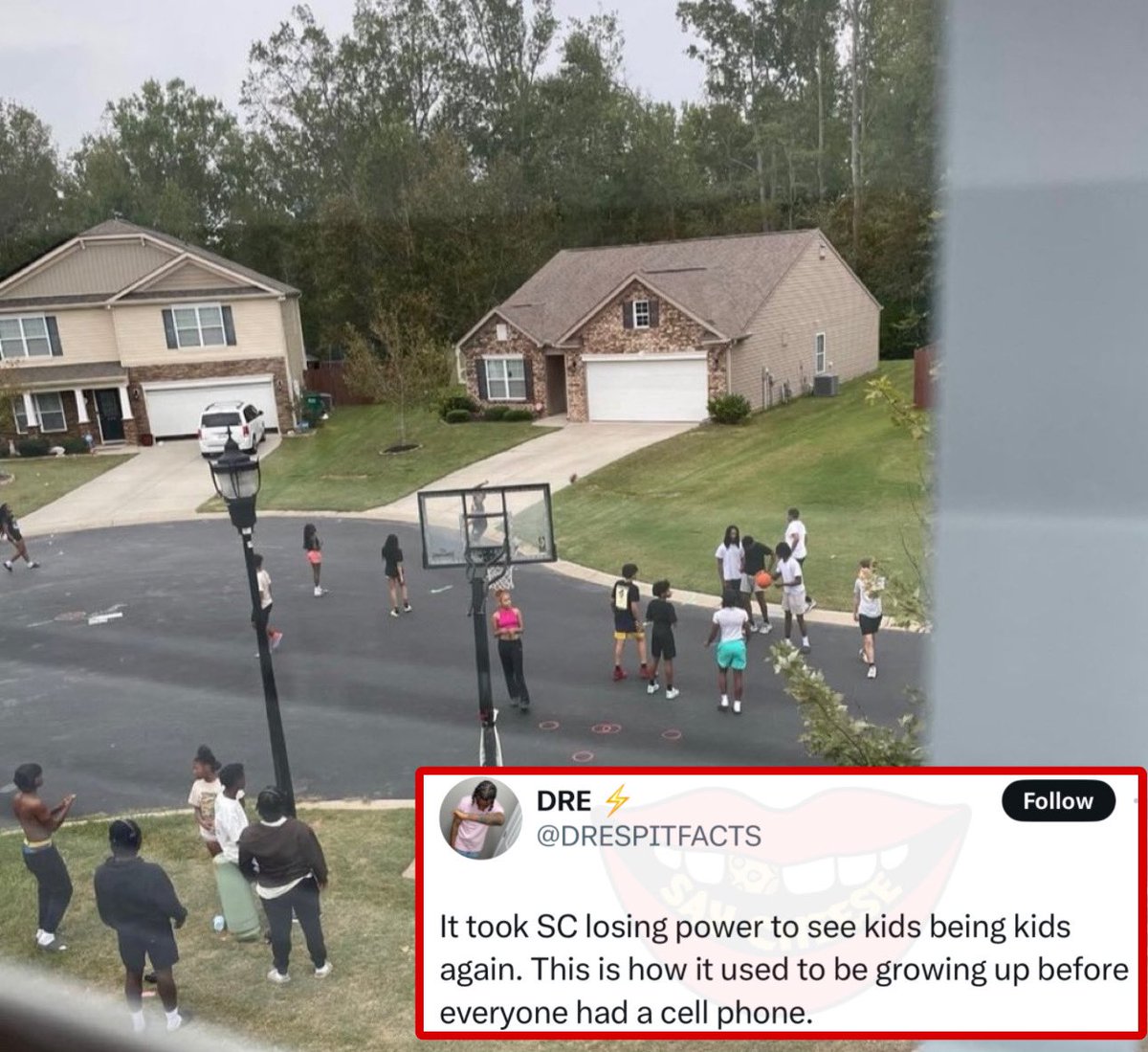 South Carolina losing power forced kids to go outside &amp; interact with each other like the good old days. 🙏🏾