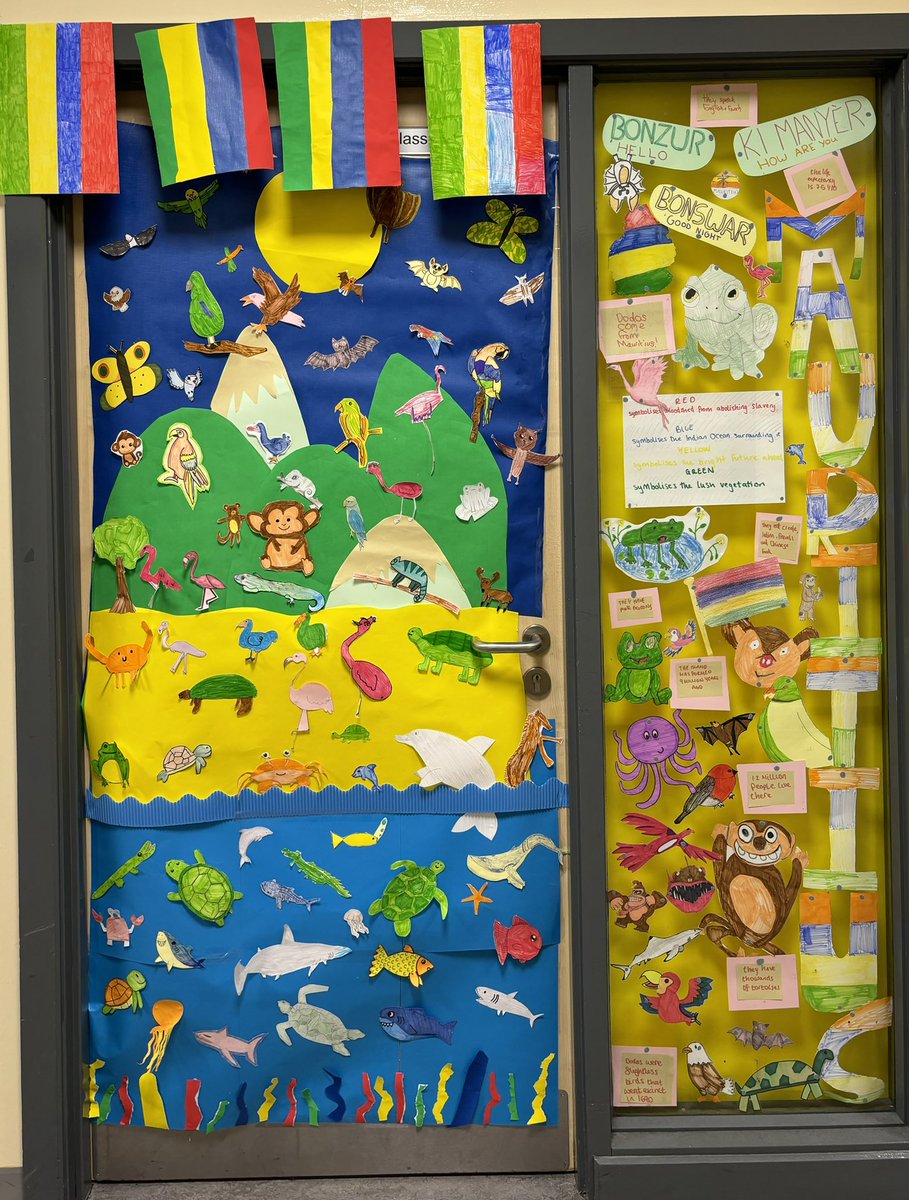 WilliamwoodHS's tweet photo. Finally, we had our door decorating competition judged by the art department. Thanks to all S2 pupils who designed such creative doors this week in the theme of their assigned French or Spanish speaking country! The winning door this year is G14- Mauritius! 🇲🇺🚪 #WWHSModLangs https://t.co/DaiRusygzG