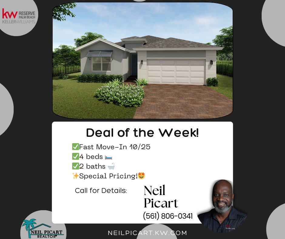 neilpicart's tweet image. Deal of the Week!

🏡Fast Move-In on 10/25!
✅4 beds 🛏️
✅2 baths 🛁
✅Special Pricing! 🤩

#forsale #4bedroom #2bath #investmentopportunity #moveinready #relocation #homeforsale #sellers #sellinghome #fl #buyinghome #investmentgoals #singlefamilyhome #kwreservepalmbeach