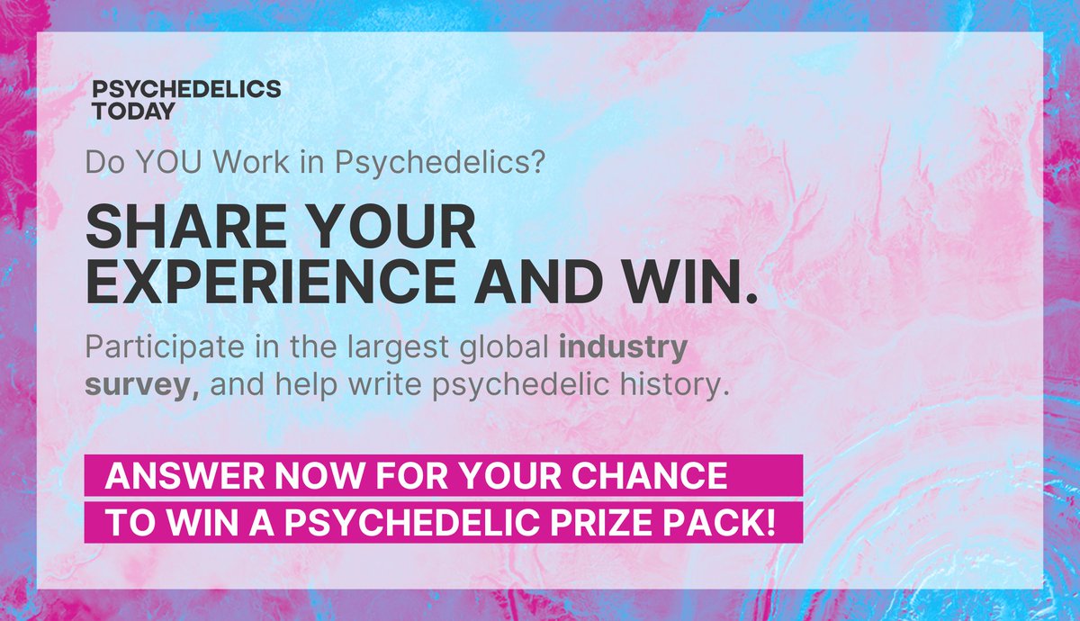 🔮What’s the future of psychedelics? We’re launching the largest survey to find out, and we need your input! 🙋Whether you're in therapy, research, or underground, you can help.

Complete the survey for a chance to WIN a prize valued at $1,000! 

ENTER: psychedelicstoday.typeform.com/atworksurvey