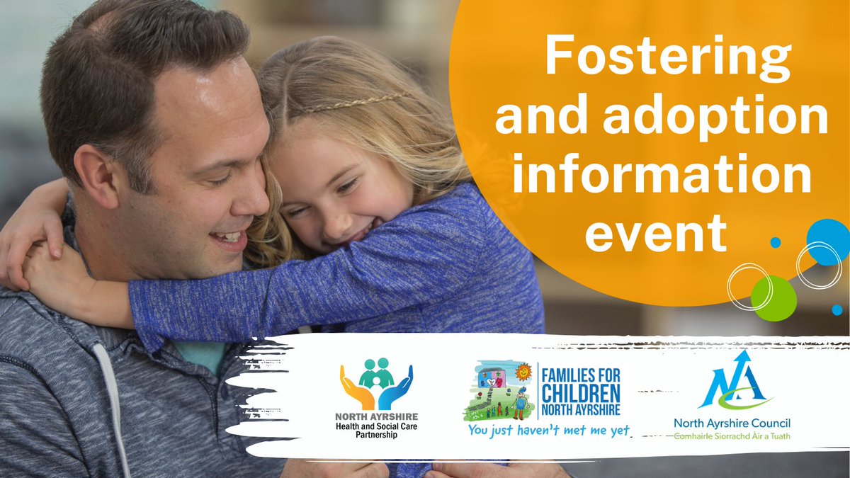 North_Ayrshire's tweet photo. Our Families for Children team (@NA_FosterAdopt) is hosting an information event for potential foster carers.
This is being hosted by the Families for Children Team in Ardeer Community Centre on Saturday, October 19.
Find out more more 👉https://t.co/sBCGGv1sLP @NAHSCP https://t.co/VKc0WJkYSr
