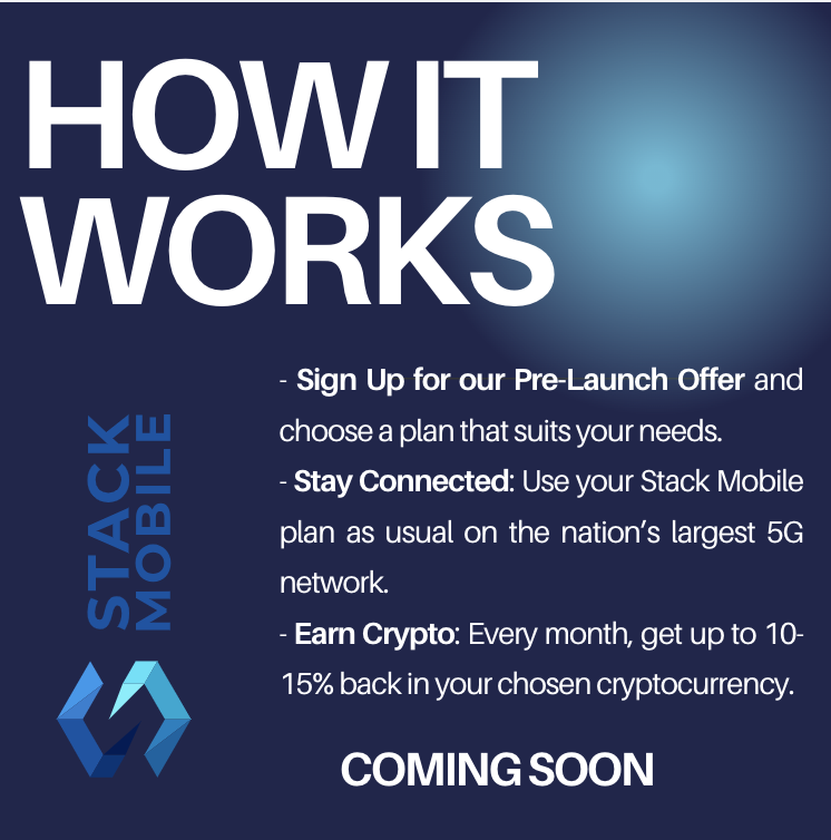 Stack_Mobile_'s tweet photo. Soon, Stack Mobile users can earn up to 10-15% crypto cashback using their prepaid mobile plans. Let your mobile usage turn into digital rewards with Stack Mobile. 📲✨#CryptoRewards #MobilePlan #5GNetwork #StackMobile https://t.co/oTq8oKjown