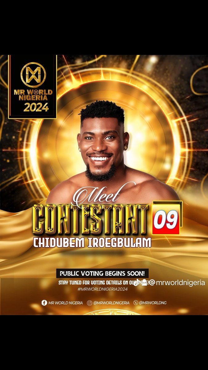 mrworldng's tweet photo. Meet Meet Chidubem Iroegbulam(@lamchrisDubem) Contestant No.z 9for Mr. World Nigeria 2024! π³π¬π₯
Only 10 will make it to the finals, and YOU get to decide! Voting opens soon. Stay tuned and vote for your favorite! π
#MrWorldNigeria #MrWorldNigeria2024 #Contestant1 #Final10 https://t.co/vBfX0Pq0Tf