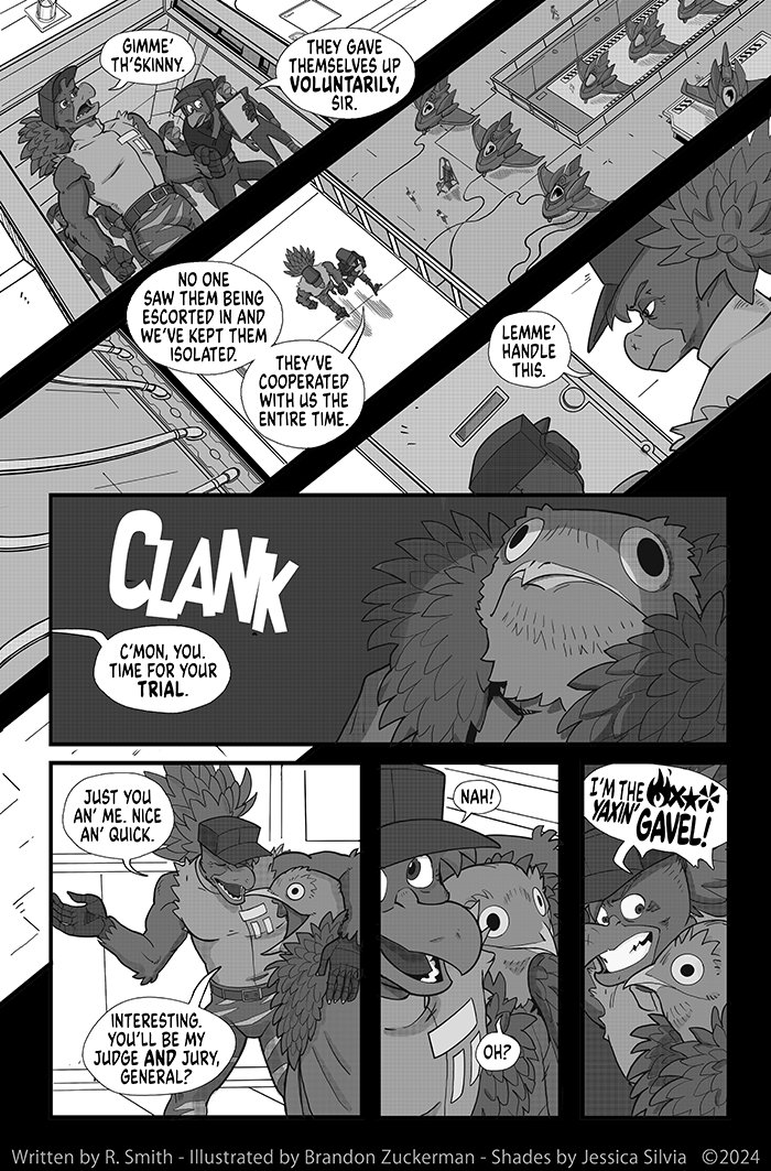 A new Banished Online page!
banishedonline.com/comic/19

Written by <a href="/RyanComics/">ryancomics.bsky.social</a>
Art by <a href="/ManOrCatman/">Brandon Zuckerman</a>
Shading by <a href="/Buboniccc/">Bubonicc</a> 

Patreon✨️
patreon.com/ryancomics