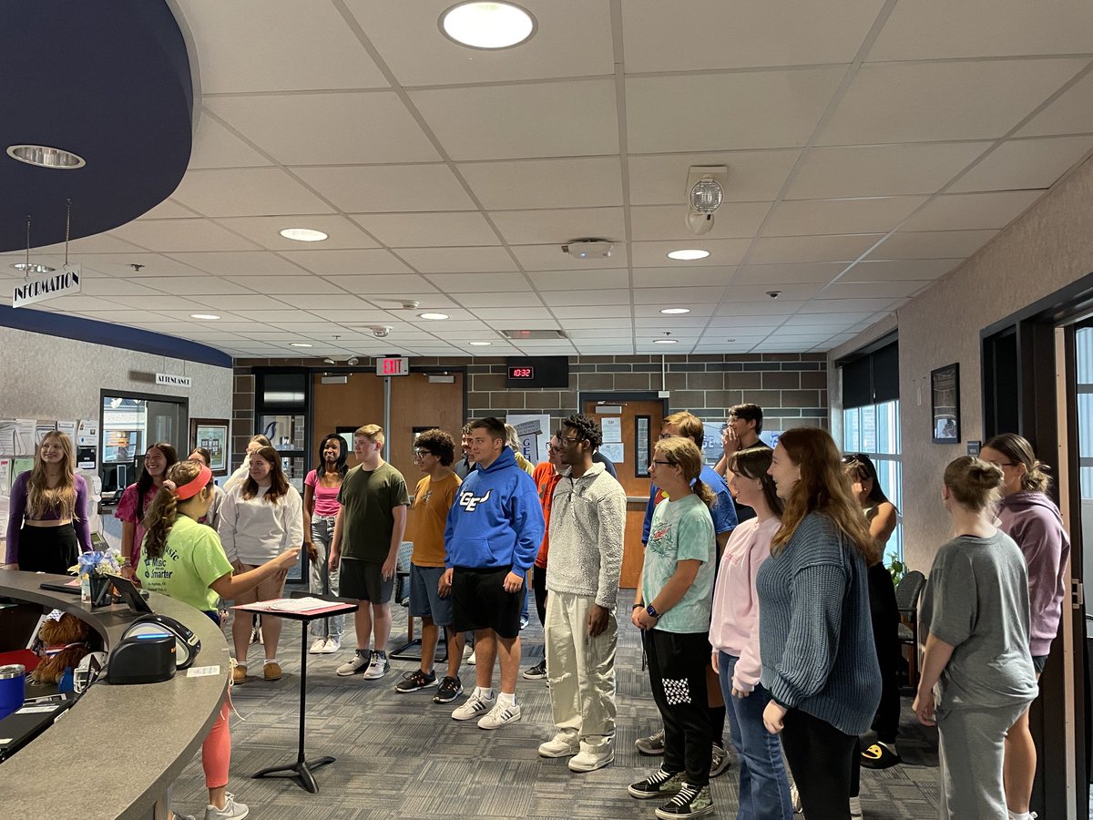 GEHS students singing to our office staff and getting ready for their concert on Thursday at 7pm in the GEHS Auditorium. ⁦<a href="/GEHSBlazers/">Gardner Edgerton High School</a>⁩