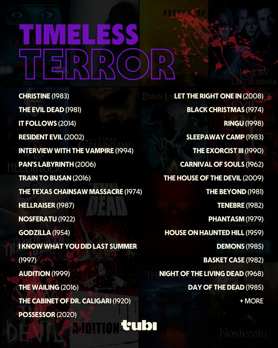 Tubi's tweet photo. Kicking off terror on tubi tuesdays with timeless terror

tune in every Tuesday in October for a curated list of some of our favorite horror movies https://t.co/oJSUxTn9vg