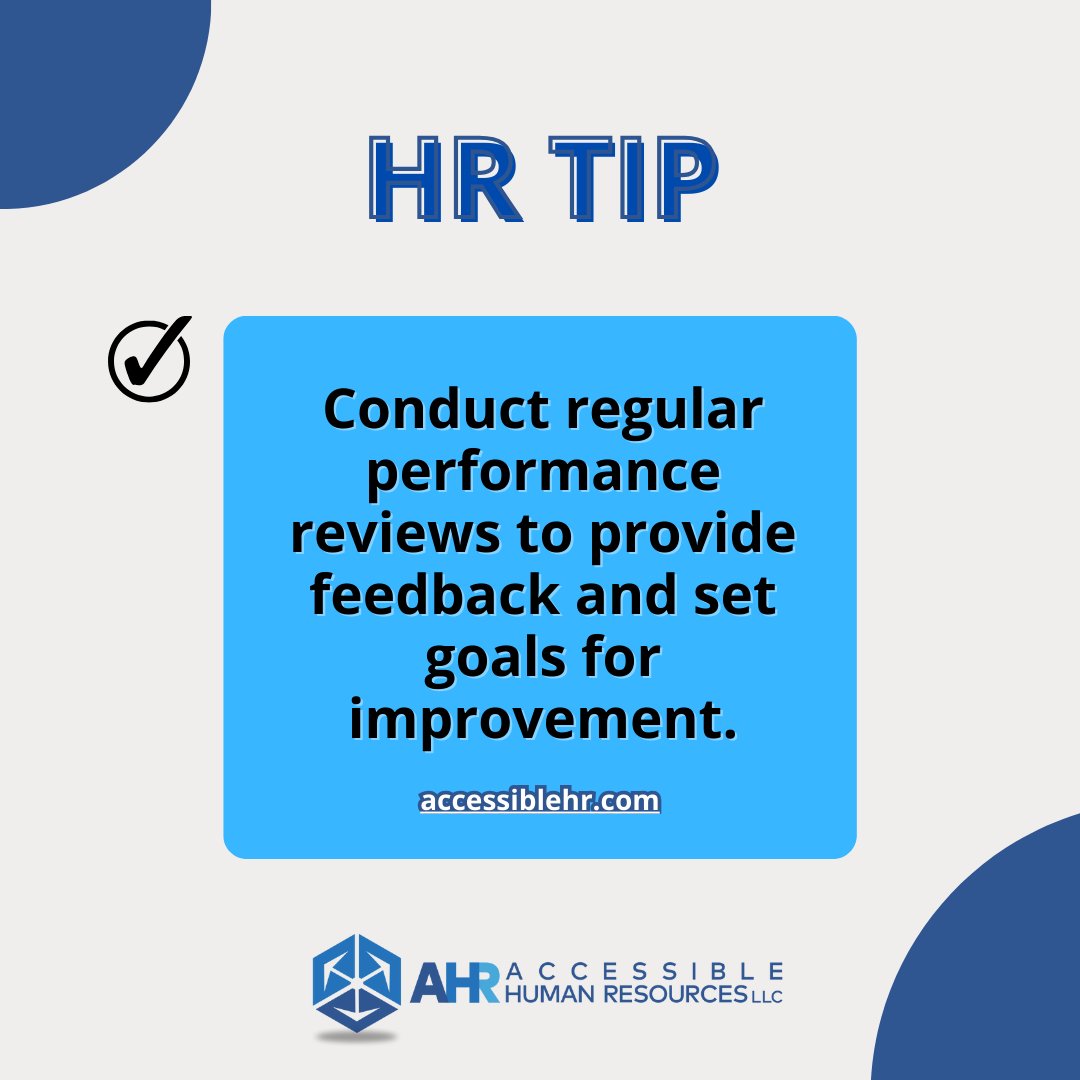 AccessibleHR's tweet photo. Performance reviews = Growth! Regular feedback keeps employees on track, improves performance, and aligns their goals with company objectives. #EmployeeDevelopment #HRTips  #EmployeeGrowth #humanresourcesconsulting #humanresources #HR https://t.co/Y6HvHmISzD