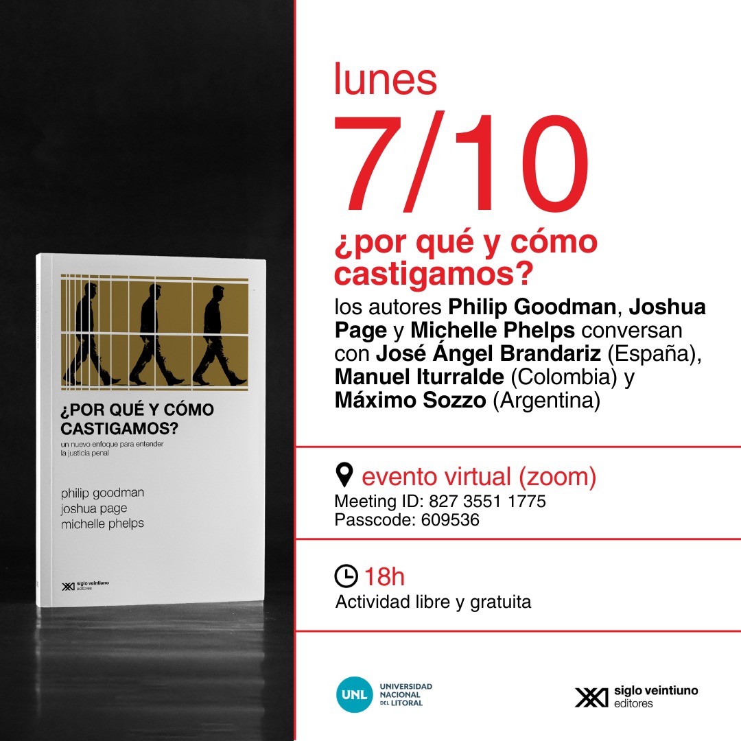 Debate sobre el libro "Por qué y como castigamos?" Jose A Brandariz (ECRIM), Manuel Iturralde y Maximo Sozzo debaten con los autores Phil Goodman, Josh Page y Michelle Phelps
us06web.zoom.us/j/82735511775?…
Meeting ID: 827 3551 1775
Passcode: 609536