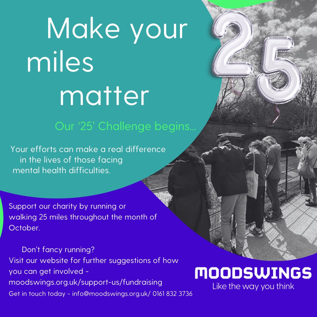It’s the 1st of October, are you ready to join our fundraiser? 

Please get in touch on 0161 832 3736 or via email - info@moodswings.org.uk