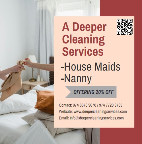 ADeepercleaning's tweet photo. Housemaids &amp; Nannies available for all your household and childcare needs. 
Get 20% OFF on your First Contract!
 Contact us now at +974 77203763 to book your service and enjoy the discount!
#HousemaidServices #NannyServices #QatarCleaning #Discount #ADeeperCleaningServices #Qatar https://t.co/MwgGr1N6TE