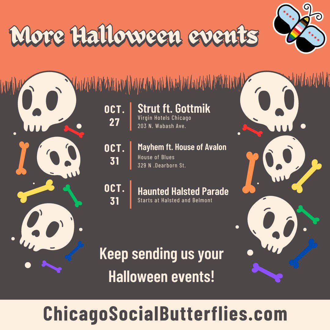 I rounded up more than a dozen queer Halloween events for Chicago Social Butterflies/<a href="/WindyCityTimes/">Windy City Times</a>! 

Links to each event page here: linkin.bio/chisocialbutte…