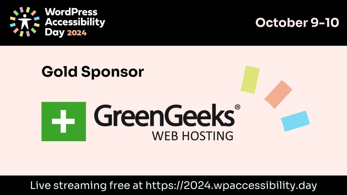 GreenGeeks is proud to sponsor WordPress Accessibility Day On Oct 9-10! The 24-hour virtual conference is dedicated to promoting #accessibility best practices for #WordPress websites. Tune into the free live stream next week!

#a11y #WPAD2024

wpaccessibility.day