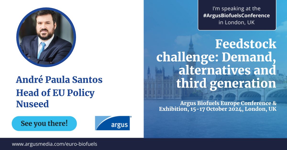 Nuseed's André Paula Santos, Head of EU Policy, joins an Argus panel, on Tuesday October 15, to discuss:
Feedstock challenge: Demand, alternatives and third generation
bit.ly/47EqEFY