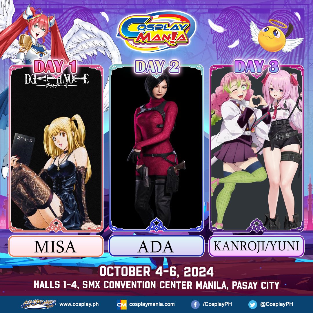 esshidoll's tweet photo. ✨Hey everyone!  I know it's a bit late, but I'm so excited to see you all at Cosplay Mania  2024! 🎉 I'll be at booth LH-01 in the WAIFUS CORNER.  Come say hi! 👋
 
I'm also super excited to share my cosplay lineup:
 
- Day 1: Misa Amane
- Day 2: Ada Wong
- Day 3: Kanroji/Yuni https://t.co/OLFHFaPC3n
