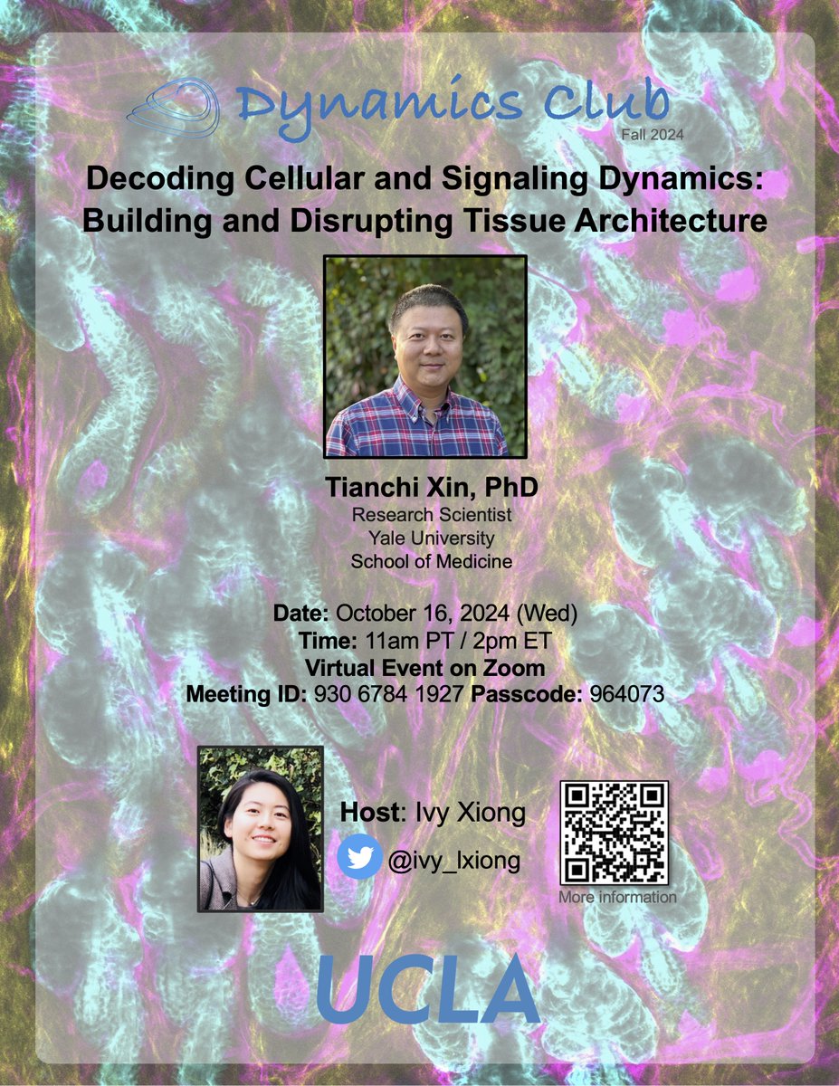Ivy L. Xiong (@ivy_lxiong) on Twitter photo #DynamicsClub in October: 𝗧𝗶𝗮𝗻𝗰𝗵𝗶 𝗫𝗶𝗻 <a href="/YaleMed/">Yale School of Medicine</a> will share his work with Valentina Greco <a href="/valentatormenta/">valentina greco</a> on 𝑖𝑛 𝑣𝑖𝑣𝑜 ERK signaling dynamics and cancer.
nature.com/articles/s4155…
Oct 16 (Wed) at 11am PT / 2pm ET
Join us on Zoom: bit.ly/3X9LUgj #DynamicsClub in October: 𝗧𝗶𝗮𝗻𝗰𝗵𝗶 𝗫𝗶𝗻 <a href="/YaleMed/">Yale School of Medicine</a> will share his work with Valentina Greco <a href="/valentatormenta/">valentina greco</a> on 𝑖𝑛 𝑣𝑖𝑣𝑜 ERK signaling dynamics and cancer.
nature.com/articles/s4155…
Oct 16 (Wed) at 11am PT / 2pm ET
Join us on Zoom: bit.ly/3X9LUgj