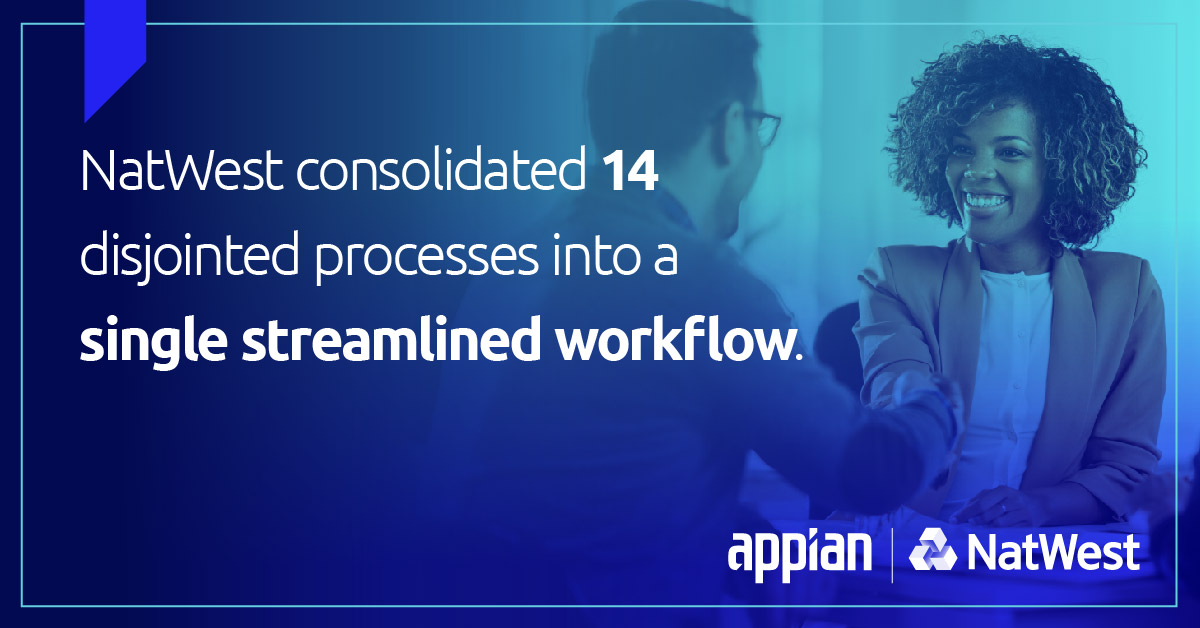 Appian's tweet image. By deploying Appian Platform&apos;s applied #intelligentprocess orchestration single enterprise capability for triage, task management, approvals, and audits, NatWest consolidated 14 processes into one streamlined workflow! 

👉 Discover more: ap.pn/46lPom3 #FinTech